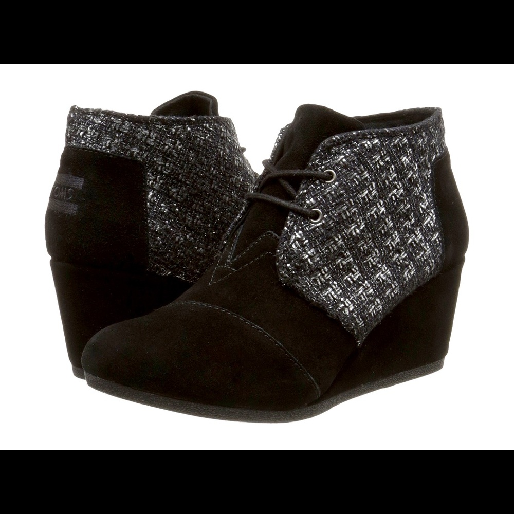 TOMS DESERT WEDGE BLACK SUEDE METALLIC BOUCLE